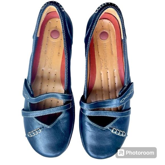 Clarks Unstructured Mary Jane Flats Womens Size 9 Navy Leather Loafers Mocs - Picture 5 of 14